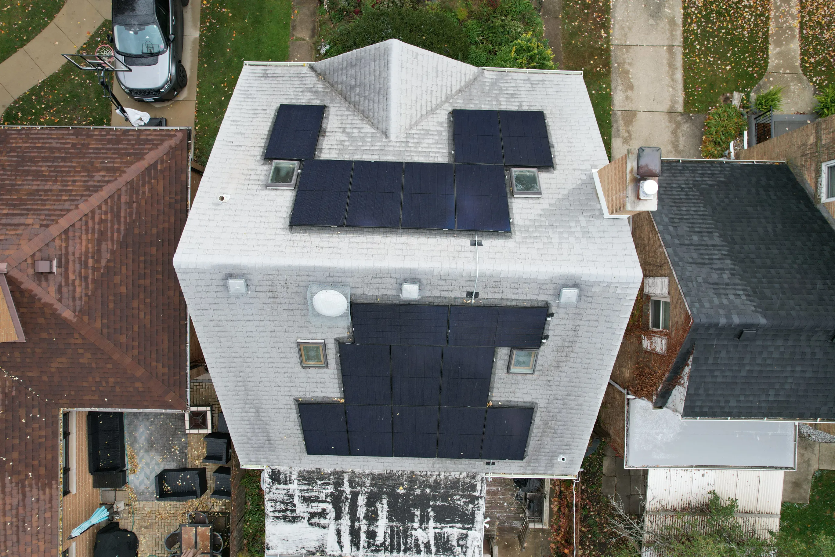 Aerial solar complex roof Illinois