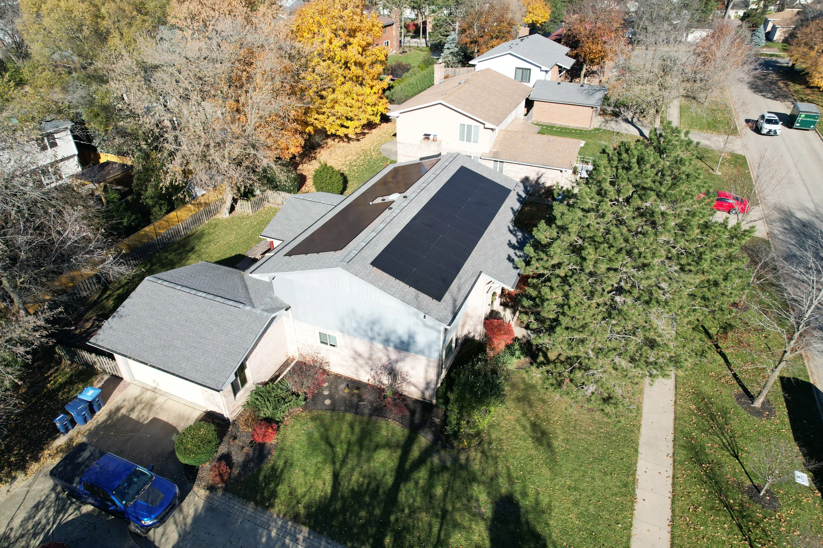 Aerial drone solar installation Illinois fall