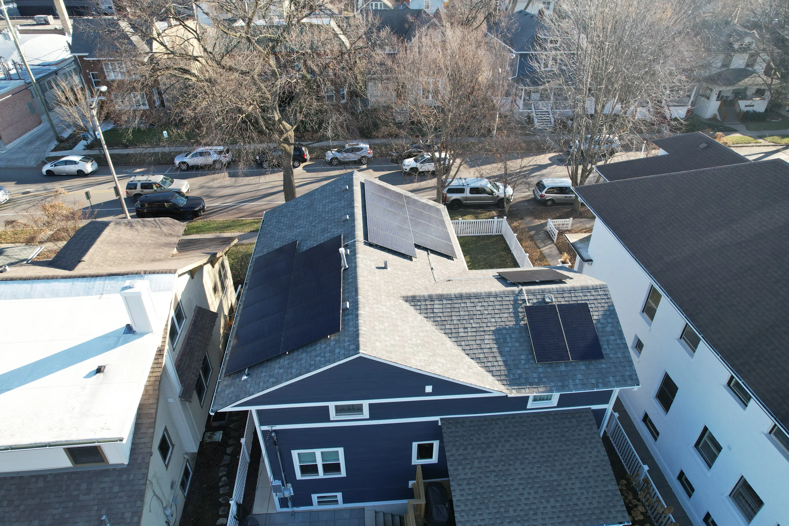 Aerial drone solar urban install Illinois